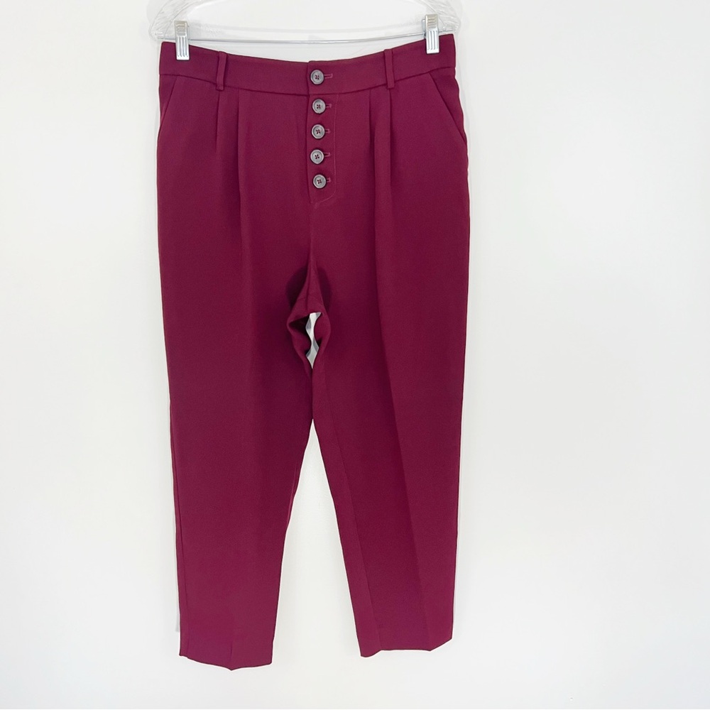 Anthropologie Sasha Button Fly Tapered Trouser in Wine Size 6 - Picture 2 of 10